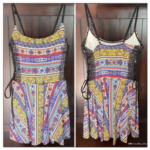 Anne Cole Vibrant Floral Lace Up Skirted Swimsuit With Full Coverage Bottoms